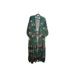 Emerald 1 X Tropical Floral Sheer Maxi Kimono Peplum Ruffle Maximalism Resort